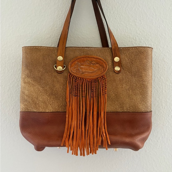 Handmade Alaska Leather Fringe Tote Bag | Artisan Western Boho - Picture 3 of 9